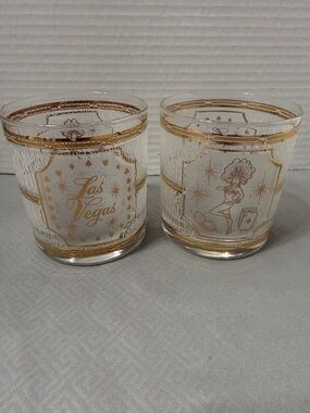 Vintage Culver Las Vegas Showgirl Gold Accent Showgirl Cocktail Glasses Set of 2
